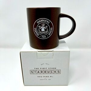 NWT Starbucks Pike Place Original Logo Ceramic Brown Mug Cup 12 oz